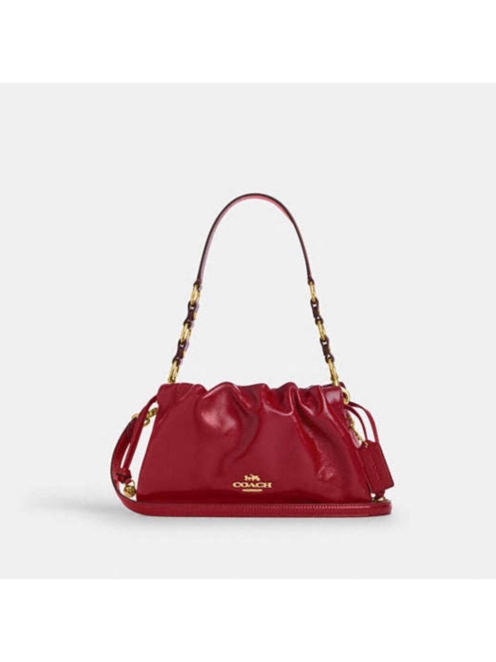 NEW Coach Faye Shoulder Bag in Dark Cardinal Glazed Leather + Bag Accessories